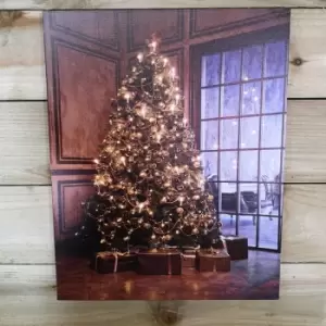 Image of 50cm x 40cm Christmas Tree and Presents Scene Battery LED Sparkling Wall Canvas Picture Tap Touch - Snowtime