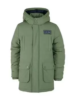 Image of Jack Wills Boys Padded Parka Coat - Olive Size Age: 8-9 Years