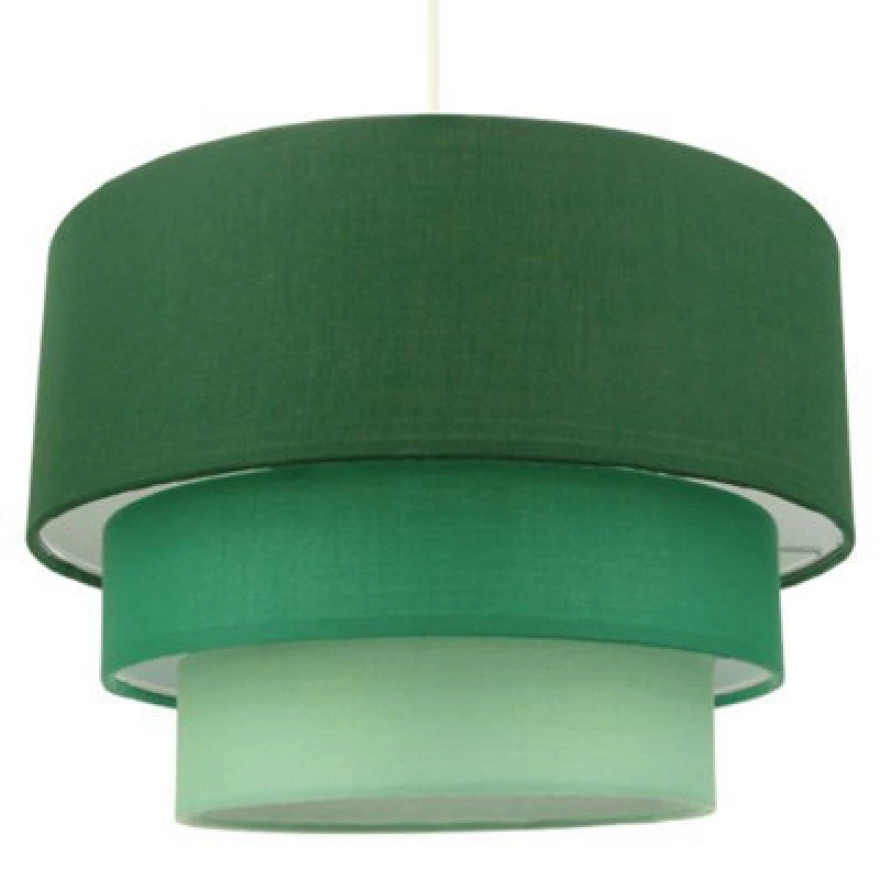 Image of Happy Homewares Contemporary Round Triple Tier Forest Green Cotton Fabric Pendant Light Shade