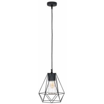 Image of Minisun - IP44 Black Bathroom Ceiling Light Pendant Metal Open & Clear Glass Shade - No Bulb
