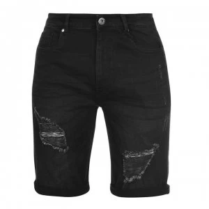 Image of Firetrap Ripped Shorts Mens - Black Wash
