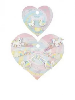 Image of Monsoon Girls Rainbow Mist Hair Clips And Ring Set - Multi