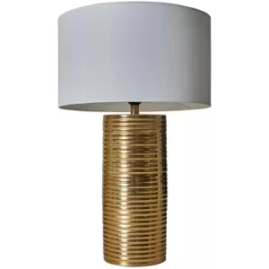 Image of Gold Metal Combed Table Lamp with Large Lampshade