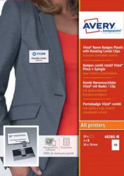 Image of Vista 50 Name Badge Combiclip Anthracite 20 Badges 10 Lbls