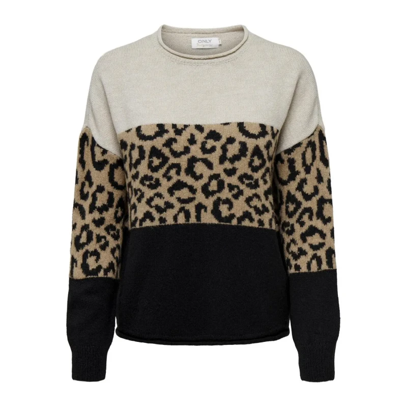 Image of Only Crew Neck Jumper in Leopard Print Beige/Leopard Print Women S;M