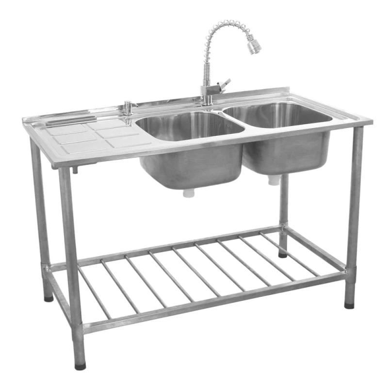 Image of (Left Hand Drainer) KuKoo Catering Sink Double Bowl Stainless Steel Commercial Sink
