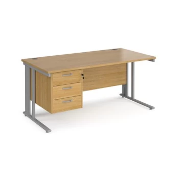 Image of Office Desk Rectangular Desk 1600mm With Pedestal Oak Top With Silver Frame 800mm Depth Maestro 25 MCM16P3SO
