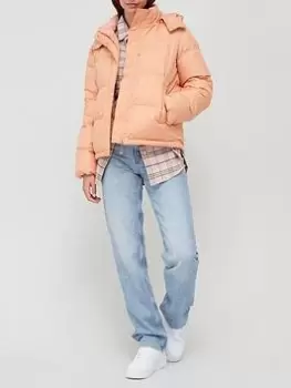 Image of Levis Quinn Recycled Fabric Short Down Padded Jacket - Peach, Orange Size XS Women