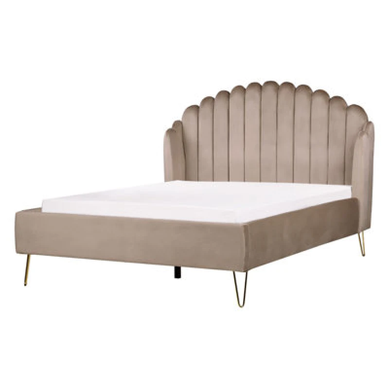 Image of Beliani Bed Velvet Ambillou 140 X 200 Cm (Eu Double) Taupe