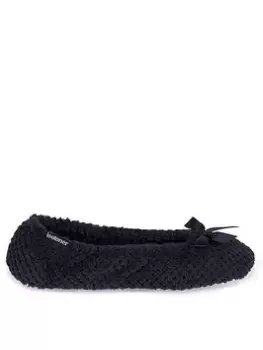 Image of TOTES Isotoner Popcorn Terry Ballet Slippers - Black, Size 5-6, Women