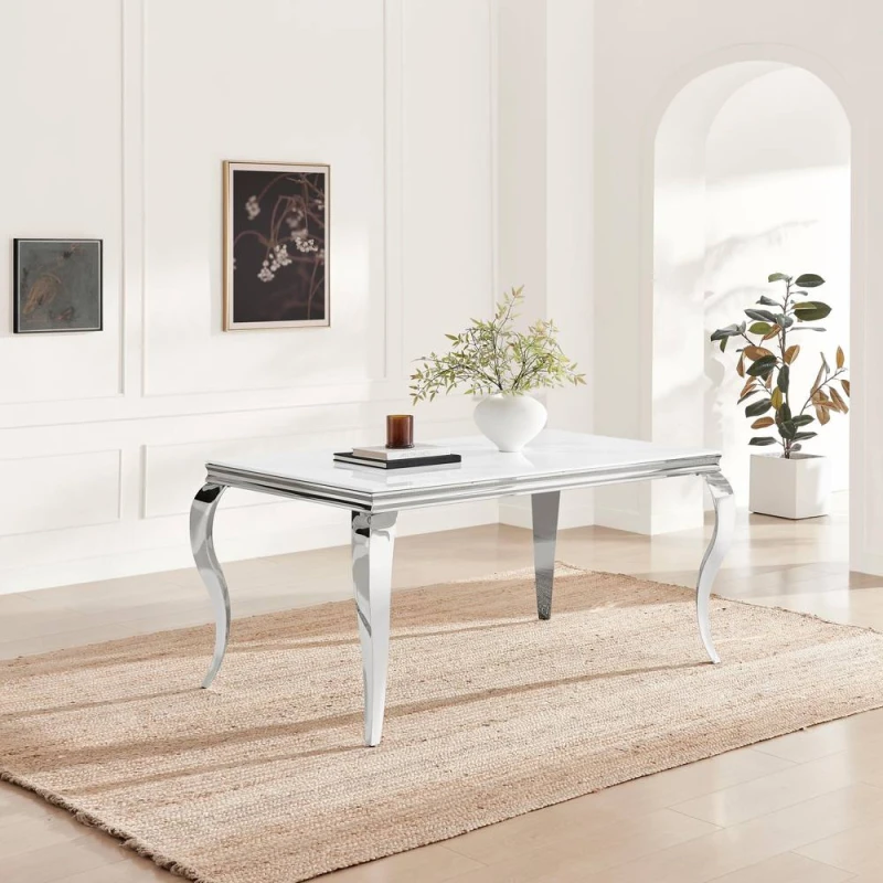 Image of FurnitureboxUK FurnitureboxUK Skye Rectangular White Marble Glass and Metal 6 Seater Dining Table White One Size Unisex 5056784312896