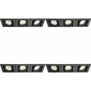 Image of 4 pack Triple Recessed Boxed Downlight - 3 x 50W GU10 Reflector - Matt Black