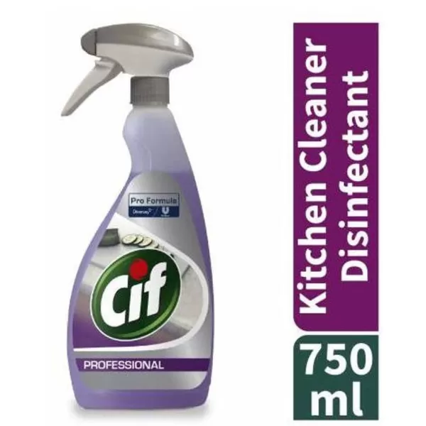 Image of Cif Pro Formula 2-in-1 Kitchen Cleaner, Disinfectant, Liquid, 750ml Spray Bottle