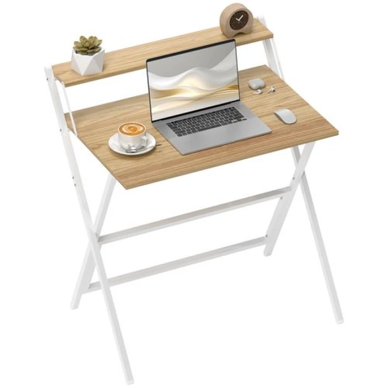 Image of HOMCOM HOMCOM Small Folding Desk w/ Monitor Shelf 81.5cm Foldable Computer Desk in Natural Size: Large Natural Large Unisex 5063603481329