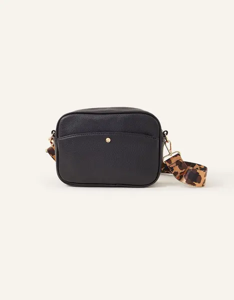 Image of Accessorize Leopard Webbing Strap Camera Bag Black
