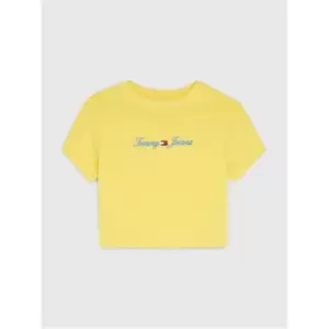 Image of Tommy Jeans Acid Wash Linear Logo T Shirt - Yellow