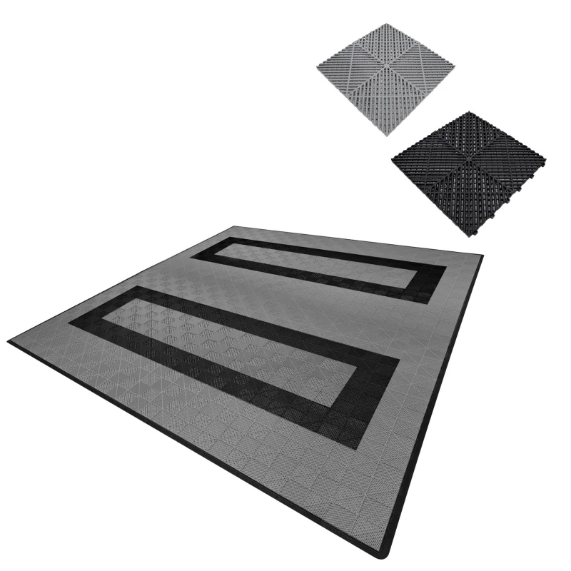 Image of Monstershop Vented Garage Floor Tiles Grey (x165), Black (x60) with Edges (x60) Grey