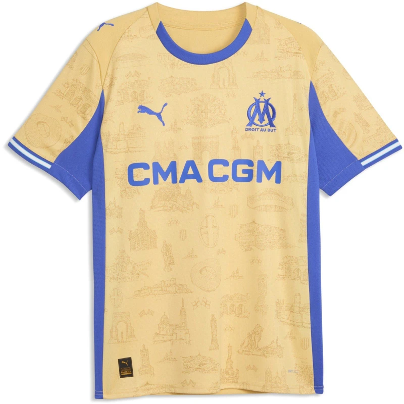 Image of Puma PUMA Olympique Marseille Fourth Shirt 25/26 Mens Gold/Royal Blue male XL
