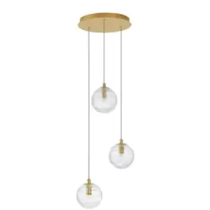 Image of Merano Killeen 3 Light Cluster Pendant Ceiling Light Brass Gold Metal Clear Glass LED G9
