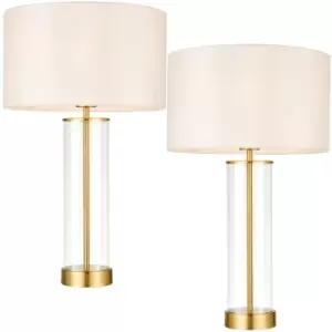 Image of 2 PACK Touch Dimmable Table Lamp Gold Glass & White Shade Modern Bedside Light