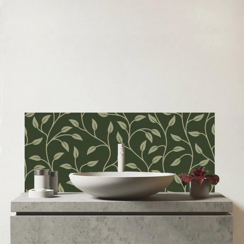 Image of Warren Reed - Designer Green Shrub With Leaves Glass Bathroom Splashback Green Unisex