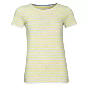 Image of SOLS Womens/Ladies Miles Striped Short Sleeve T-Shirt (XS) (Ash/Lemon)