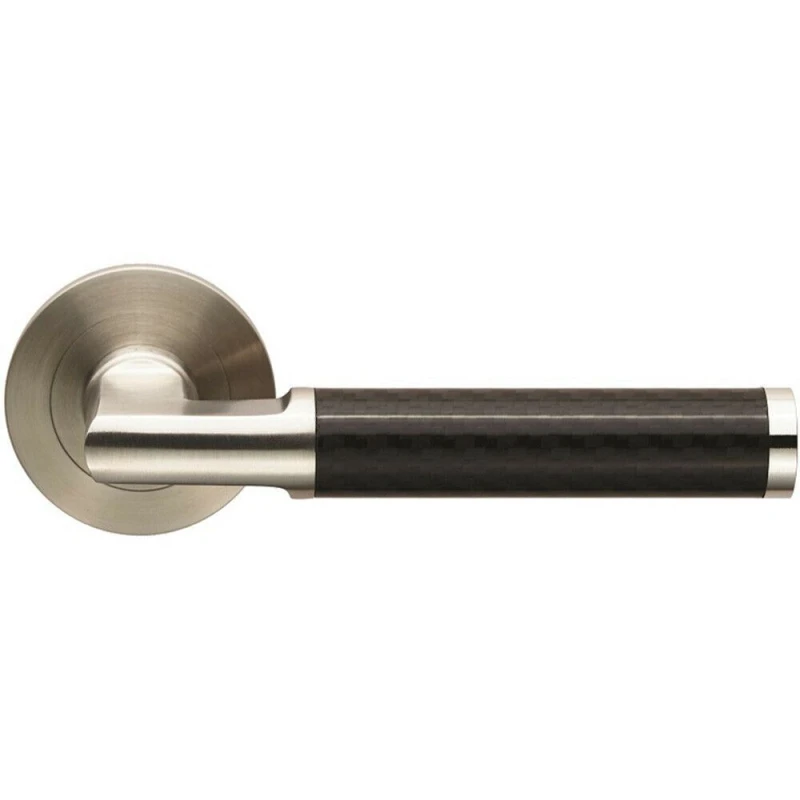 Image of Loops PAIR Carbon Fibre Round Bar Handle on Round Rose Concealed Fix Satin Steel Metallics