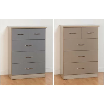 Image of Nevada Oak and Grey Gloss 3+2 Drawer Chest - Seconique
