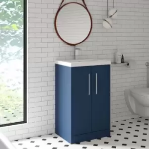 Image of Hudson Reed Juno Floor Standing 2-Door Vanity Unit with Basin 1 500mm Wide - Electric Blue