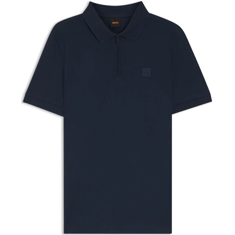 Image of Boss Mens Passerzip Orange Polo Shirt Blue 464 male S