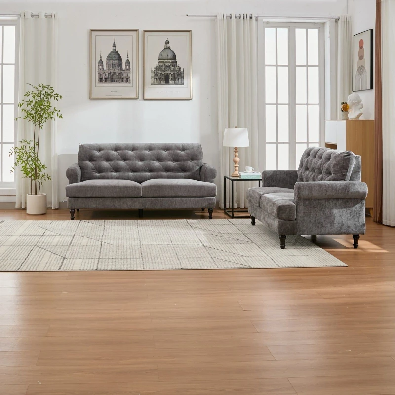 Image of FURNITURE ONE Velvet Tufted Sofa Set, Gray Velvet Sectional Couch Suite-2+3 Set in Grey Size: 1 Pack Grey Unisex 1 Pack