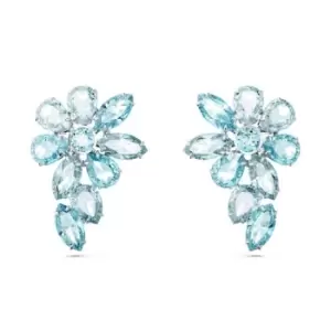 Image of Gema Mixed Cuts Blue Rhodium Plated Flower Earrings 5666016