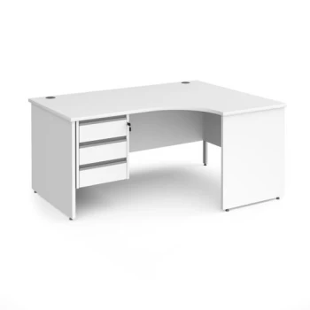 Image of Office Desk Right Hand Corner Desk 1600mm With Pedestal White Top And Panel End Leg 800mm Depth Contract 25 CP16ER3-S-WH