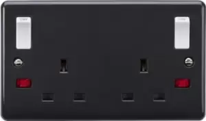 Image of KnightsBridge 13A 2G DP switched socket with white outboard rockers and neons [Part M compliant]