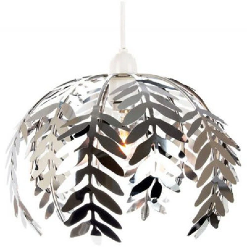 Image of Happy Homewares Traditional Fern Leaf Design Ceiling Pendant Light Shade In Silver Chrome Finish