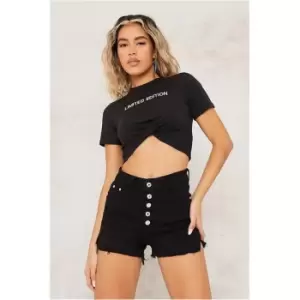 Image of I Saw It First Black 5 Button Stretch Denim Shorts - Black