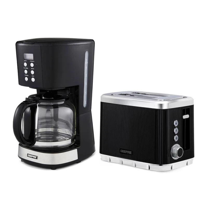Image of Geepas 1.5L Filter Coffee Machine & 2 Slice Toaster 900W Breakfast Set in Black Unisex