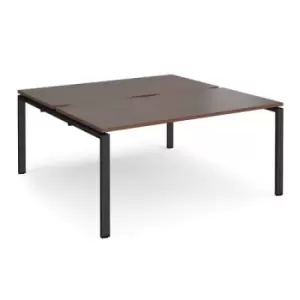 Image of Bench Desk 2 Person Rectangular Desks 1600mm With Sliding Tops Walnut Tops With Black Frames 1200mm Depth Adapt