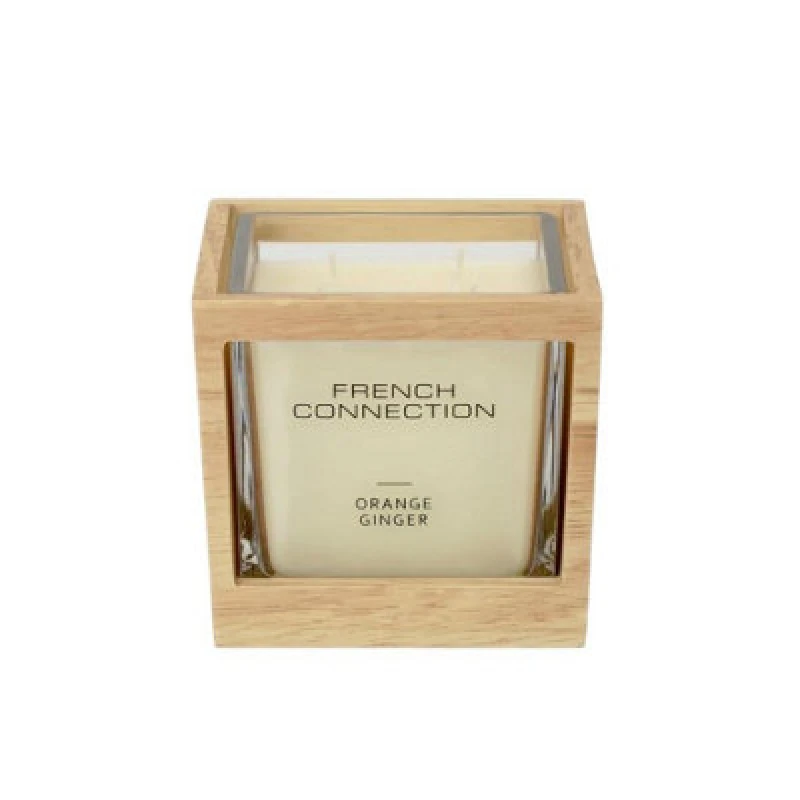 Image of French Connection French Connection Orange & Ginger Candle with Natural Wooden Surround Luxury Gift in Light Oak Size: Large Light Oak Large Unisex
