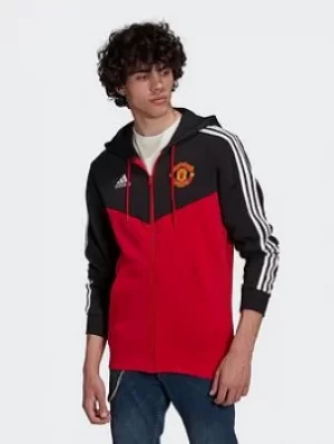 Image of adidas Manchester United 3-stripes Full-zip Hoodie, Black/Red Size M Men