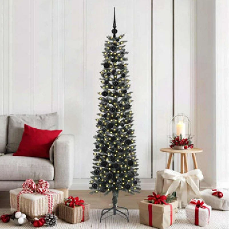 Image of vidaXL Artificial Christmas Tree with Stand, Black Balls Green 50.5 x 50.5 x 180 cm, Green 3395941