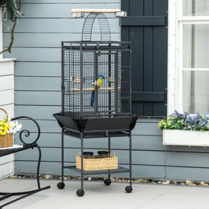 Image of Pawhut Steel Bird Cage,large Budgie Cage For Cockatiels And Parakeets