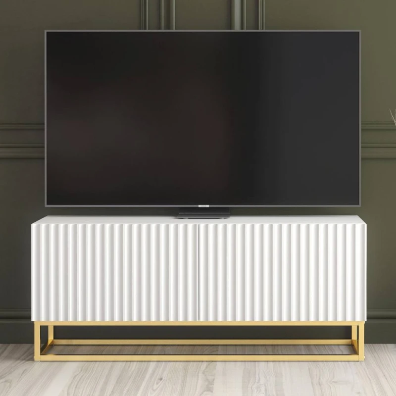 Image of Creative Furniture Ripple TV Unit 100cm - White with Fluted Doors White Unisex