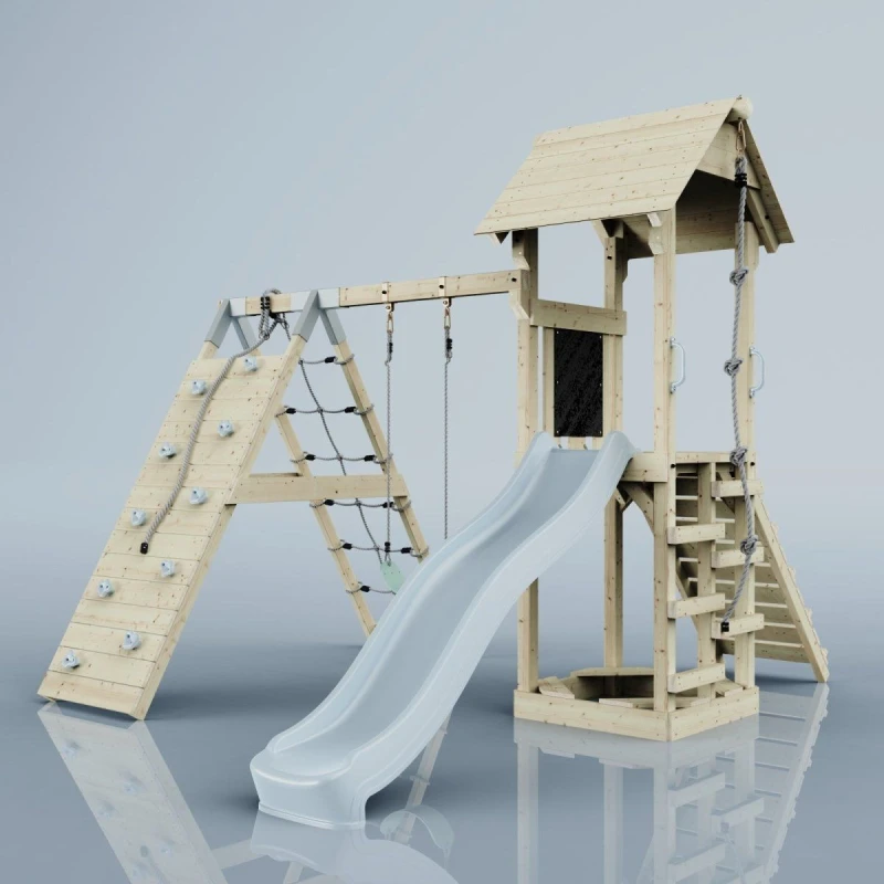 Image of OutdoorToys PolarPlay Tower Kids Wooden Climbing Frame - Climb & Swing Tyra Mist in Beige Beige Unisex