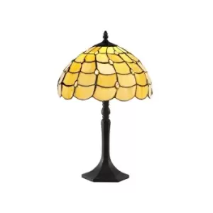 Image of Luminosa Lighting - 1 Light Octagonal Table Lamp E27 With 30cm Tiffany Shade, Beige, Clear Crystal, Aged Antique Brass