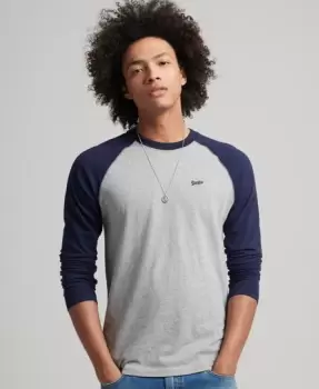 Image of Superdry Mens Organic Cotton Essential Long Sleeved Baseball Top Navy / Grey Marl/Rich Navy - Size: L