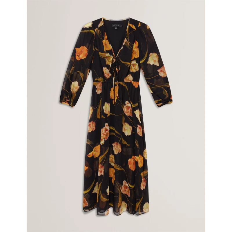 Image of Ted Baker Womens Plain Midi Tea Dress Black female 6 (2X)