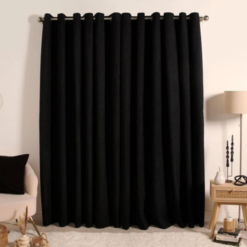 Image of OHS OHS Pair Of Boucle Curtains Eyelet Blackout Size: 228cm width x 228cm drop Black 228cm width x 228cm drop Unisex 5027434175611