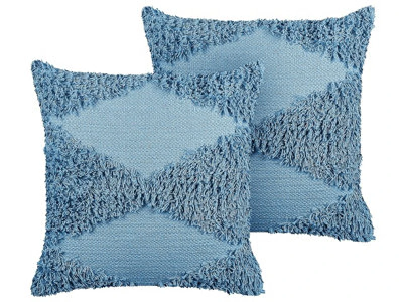 Image of Beliani Set Of 2 Decorative Cushions Rhoeo Cotton 45 X 45cm Blue