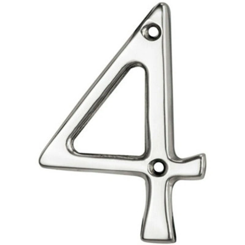 Image of Loops Polished Chrome Door Number 4 75mm Height 4mm Depth House Numeral Plaque Multi